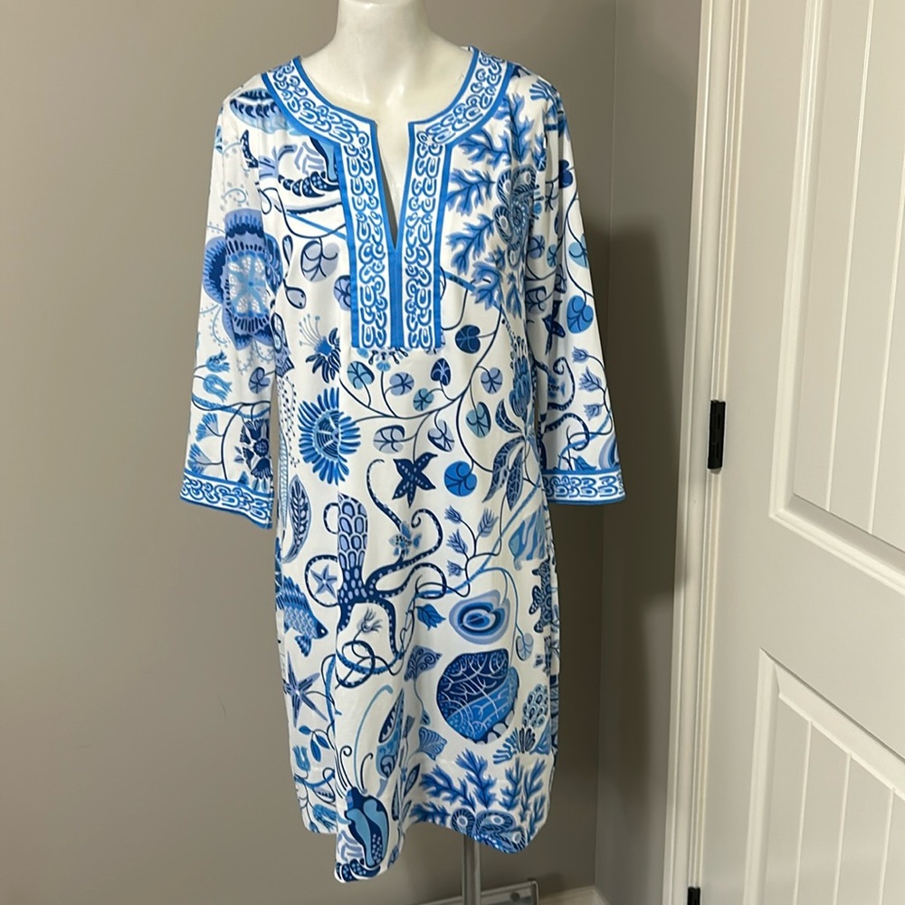 Gretchen Scott Designs Blue and White Floral Dress